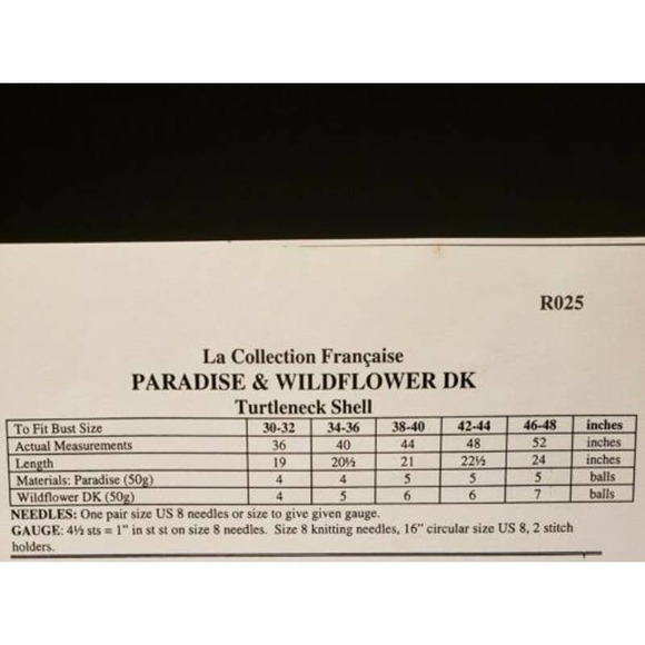 New Plymouth Yarn R025 Collection Francaise Paradise Turtleneck Knitting Pattern - Picture 3 of 3
